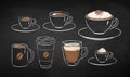 Chalked collection of coffee cups Royalty Free Stock Photo