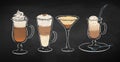 Chalked collection of dessert coffee drinks Royalty Free Stock Photo