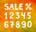 Chalked vector collection of numbers and sale word