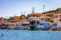 Chalki town center on Chalki island, Dodecanese islands, Greece morning Royalty Free Stock Photo