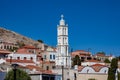 Chalki town center on Chalki island, Dodecanese islands, Greece sunny Royalty Free Stock Photo