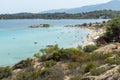 CHALKIDIKI, CENTRAL MACEDONIA, GREECE - AUGUST 26, 2014: Seascape of Lagonisi Beach at Sithonia peninsula, Chalkidiki Royalty Free Stock Photo