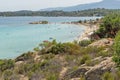 CHALKIDIKI, CENTRAL MACEDONIA, GREECE - AUGUST 26, 2014: Seascape of Lagonisi Beach at Sithonia peninsula, Chalkidiki Royalty Free Stock Photo