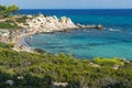 CHALKIDIKI, CENTRAL MACEDONIA, GREECE - AUGUST 26, 2014: Seascape of Orange Beach Kavourotripes at Sithonia peninsula