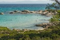 CHALKIDIKI, CENTRAL MACEDONIA, GREECE - AUGUST 26, 2014: Seascape of Orange Beach Kavourotripes at Sithonia peninsula, Chalkidiki