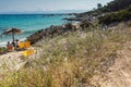 CHALKIDIKI, CENTRAL MACEDONIA, GREECE - AUGUST 26, 2014: Seascape of Orange Beach Kavourotripes at Sithonia peninsula, Chalkidiki