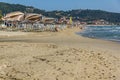 CHALKIDIKI, CENTRAL MACEDONIA, GREECE - AUGUST 26, 2014: Seascape of Sarti Beach at Sithonia peninsula, Chalkidiki Royalty Free Stock Photo