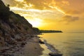 Colorful sunrise skies Chalkidiki beach at sunrise Aegean Sea Greece