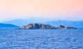 Rocky island Chalkidiki peninsula Aegean Sea Greece Royalty Free Stock Photo