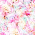 Chalky Unicorn Pastel Tie dye with tropical Palm Leaf Overlay Royalty Free Stock Photo