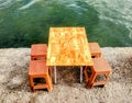 Chall Challenging Dining Table On The Side Of Sea Royalty Free Stock Photo
