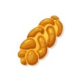 Challah, holiday jewish braided loaf on isolated background. Saturday bread. Vector cartoon illustration.