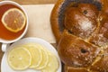 Challah with raisins and a bagel with poppy