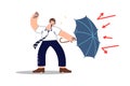 Challenge for business man using umbrella to ward off problems, that put company in danger Royalty Free Stock Photo