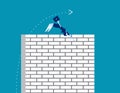 Challenge. Business woman jump a cross wall. Business vector.