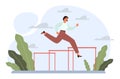 Challenge concept. Business character overcoming obstacles and hurdles Royalty Free Stock Photo