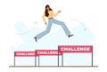 Challenge concept. Business character overcoming obstacles and hurdles Royalty Free Stock Photo