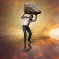 Challenge concept. Man with boulder Royalty Free Stock Photo