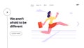 Challenge and Leadership Website Landing Page. Business Woman Character Running on Stadium Track Royalty Free Stock Photo