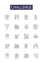 Challenge line vector icons and signs. Dare, Prove, Struggl, Test, Compete, Risk, Battle, Hurdle outline vector