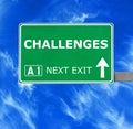 CHALLENGES road sign against clear blue sky Royalty Free Stock Photo