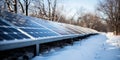 Challenges of Solar Energy in Winter Diminished Sunlight Affecting Efficiency of Snow Covered Solar Panels against a Backdrop of Royalty Free Stock Photo