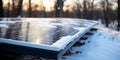 Challenges of Solar Energy in Winter Diminished Sunlight Affecting Efficiency of Snow Covered Solar Panels against a Backdrop of Royalty Free Stock Photo