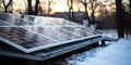 Challenges of Solar Energy in Winter Diminished Sunlight Affecting Efficiency of Snow Covered Solar Panels against a Backdrop of Royalty Free Stock Photo
