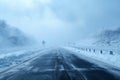 Challenging conditions poor visibility on a snow covered winter highway Royalty Free Stock Photo