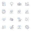 Challenging hike line icons collection. Summit, Adventure, Thrill, Steep, Climb, Rocky, Scramble vector and linear