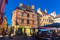 CHALON-SUR-SAONE, FRANCE - AUGUST 2, 2022: City streets with a view of half-timbered houses