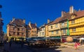 CHALON-SUR-SAONE, FRANCE - AUGUST 2, 2022: City streets with a view of half-timbered houses