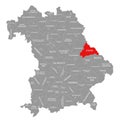 Cham county red highlighted in map of Bavaria Germany