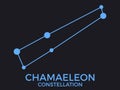 Chamaeleon constellation. Stars in the night sky. Cluster of stars and galaxies. Constellation of blue on a black background.