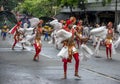 Chamara Dancers perform along a street of Kandy in Sri Lanka during the Day Perahera.