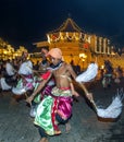 Chamara Dancers perform in front of the Temple of the Sacred Tooth Relic in Kandy in Sri Lanka Kandy during the Esala Perahera.