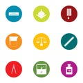 Chamber of weight icons set, flat style