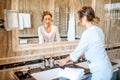 Chambermaid in the hotel bathroom