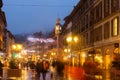 Pavement street in Chambery during christmas time in evening Royalty Free Stock Photo