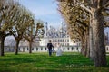 Chambord Castle, France. pair of lovers, couple on alley