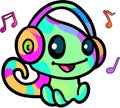Happy smiling baby chameleon with headphones. Kawaii cartoon Royalty Free Stock Photo