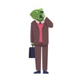 Chameleon as Reptile Office Employee Wearing Formal Corporate Suit Speaking by Phone Vector Illustration