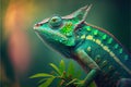 Cute funny chameleon - Chamaeleo calyptratus on a branch