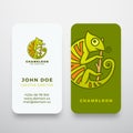 Chameleon on the Branch in a Circle Shape. Abstract Vector Logo and Business Card Template. Premium Stationary Realistic