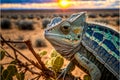 Chameleon in a brand, close up in desert landscape, generative ai Royalty Free Stock Photo