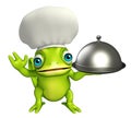 Chameleon cartoon character with chef hat and cloche