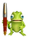 Chameleon cartoon character with pen