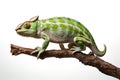 Chameleon crawling along a tree branch