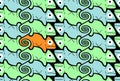 Chameleon, background in Escher style