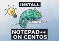 Chameleon and lightbulb illustration for installing notepad on centos isolated on white background Royalty Free Stock Photo